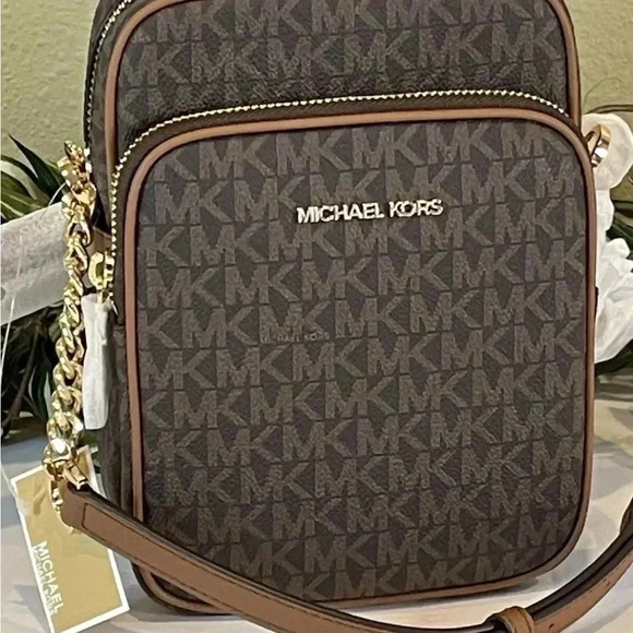 MICHAEL KORS FLIGHT BAG MEDIUM NS CHAIN CROSSBODY SHOULDER MK BROWN SIGNATURE - Picture 3 of 9